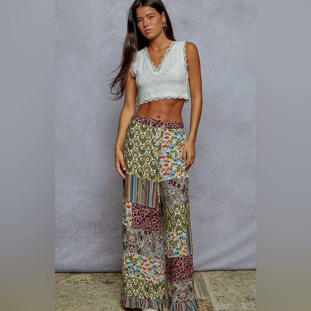 081 - Pol Multicolor Patchwork Palazzo Pants - image 1